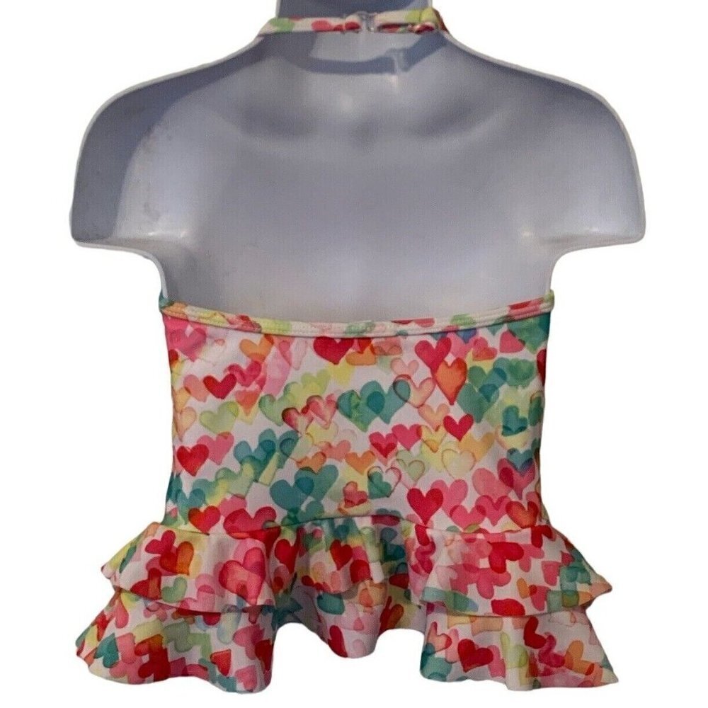 Kate Mack Girls Halter Top Swimwear Size 2T/2Y Ruffle Bottom Multicolor Hearts
